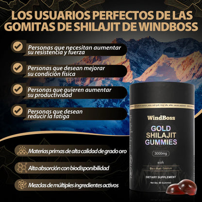 🏔️✨ WindBoss Gold Shilajit Gummies – 80 Gomas✨🏔️: Más energía, más resistencia, más virilidad.
